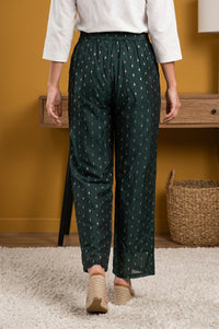 Green Ethnic Motifs Foil Printed Ankle Length Palazzo