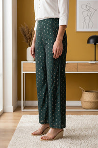 Green Ethnic Motifs Foil Printed Ankle Length Palazzo