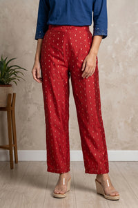 Red Ethnic Motifs Foil Printed Ankle Length Palazzo