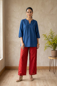 Red Ethnic Motifs Foil Printed Ankle Length Palazzo