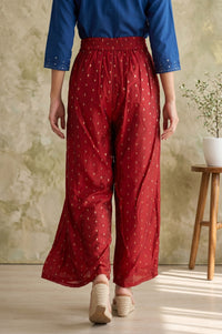 Red Ethnic Motifs Foil Printed Ankle Length Palazzo