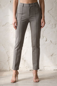 Grey Solid Buttons Slim Fit Ankle Length Mid Rise Work Pants