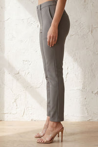 Grey Solid Buttons Slim Fit Ankle Length Mid Rise Work Pants