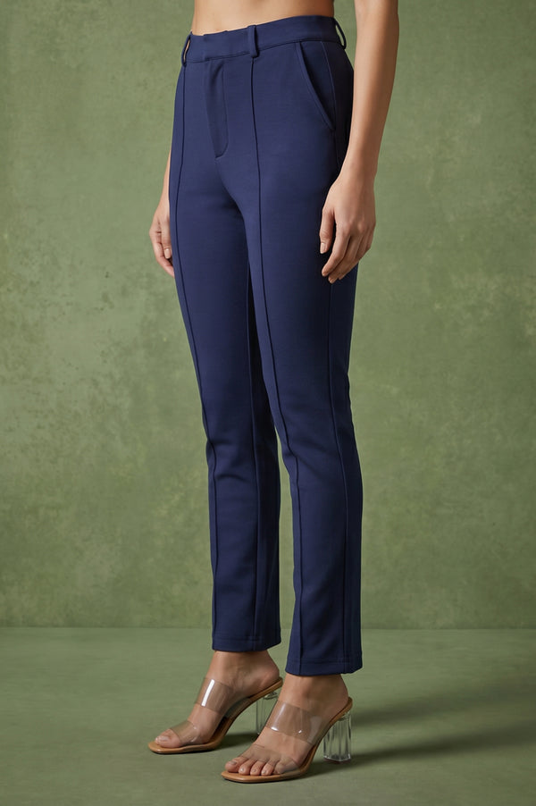 Navy Blue Slim Fit Ankle Length Pants