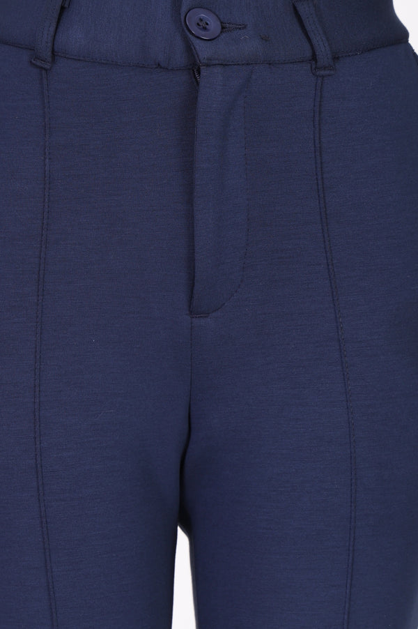 Navy Blue Slim Fit Ankle Length Pants