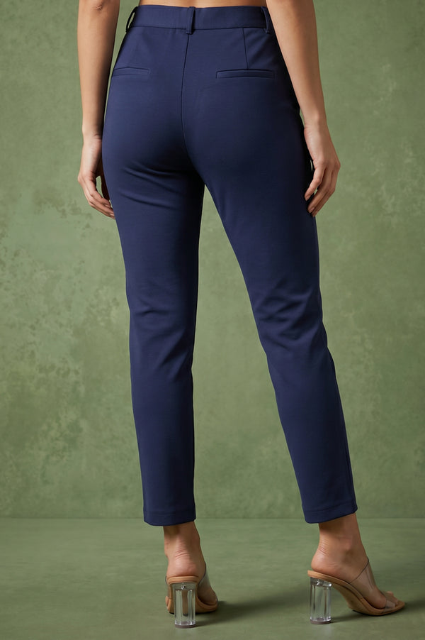 Navy Blue Slim Fit Ankle Length Pants