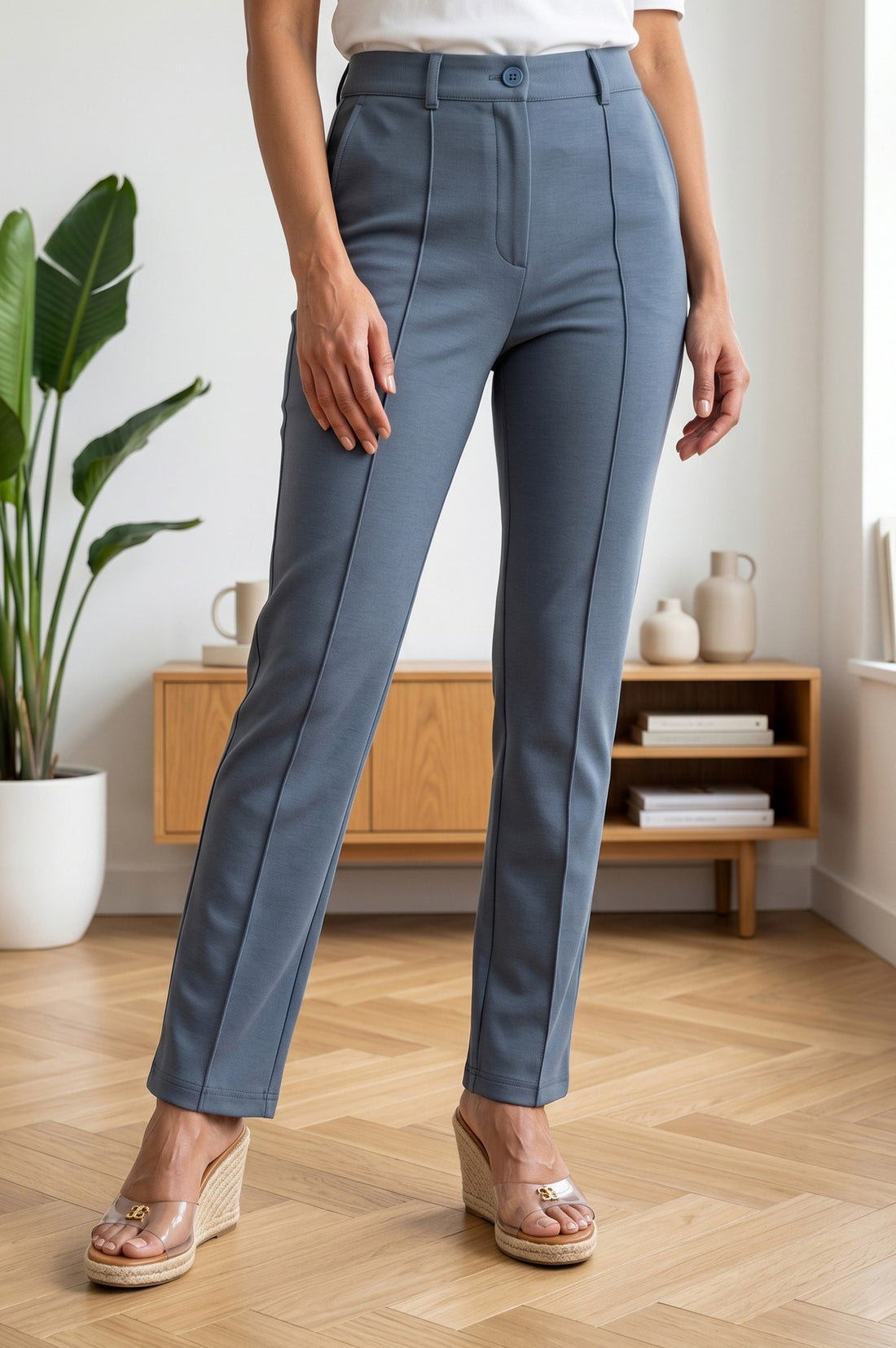 Grey Straight Fit Ankle Length Pants
