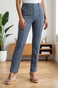 Grey Straight Fit Ankle Length Pants