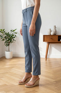 Grey Straight Fit Ankle Length Pants