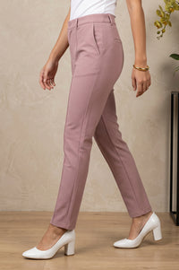 Mauve Slim Fit High Rise Ankle Length Pants