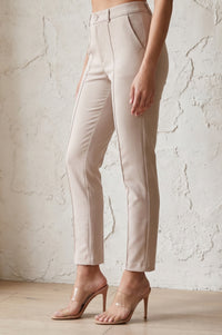 Beige Slim Fit Ankle Length Mid Rise Pants