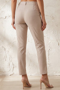 Beige Slim Fit Ankle Length Mid Rise Pants