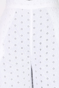 White Schiffily Pure Cotton Wide Leg Ankle Length Palazzo