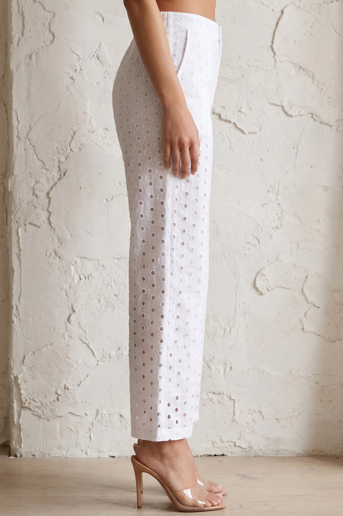 White Schiffily Pure Cotton Wide Leg Ankle Length Palazzo