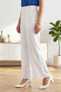 White Solid Schiffily Ankle Length Palazzo