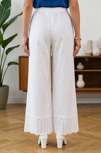 White Solid Schiffily Ankle Length Palazzo