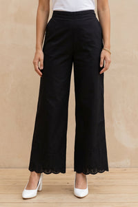 Black Solid Schiffily Ankle Length Palazzo