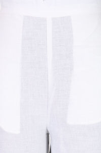White Schiffly Embroidered Cotton Flax Wide Leg Ankle Length High Rise Palazzo