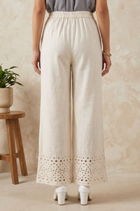 Off White Solid Schiffli Ankle Length Palazzo