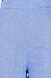 Blue Yarn Dyed Schiffily Chambray Ankle Length Palazzo
