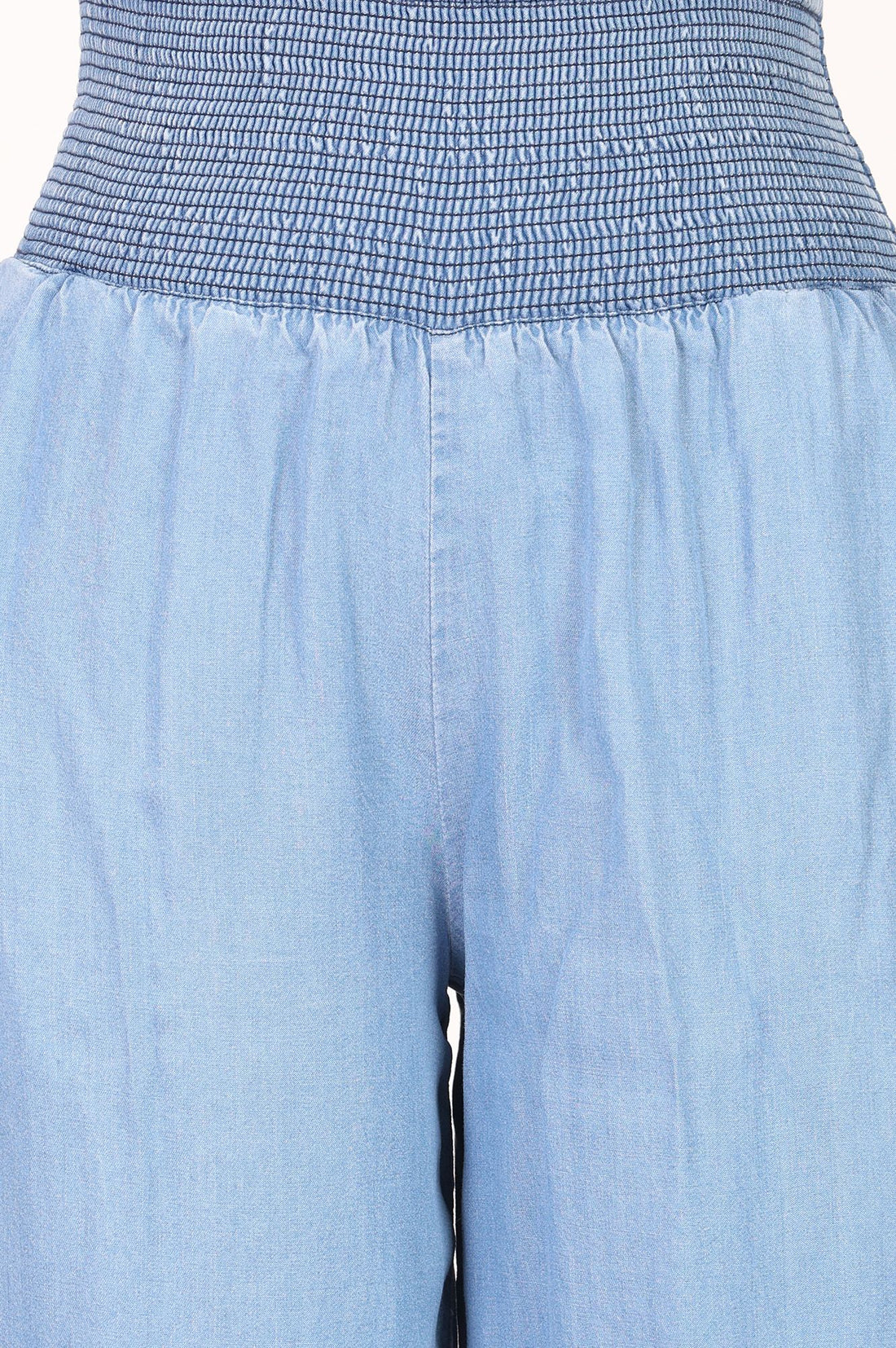 Blue Solid Lyocell Ankle Length Flared Palazzo