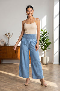 Blue Solid Lyocell Ankle Length Flared Palazzo