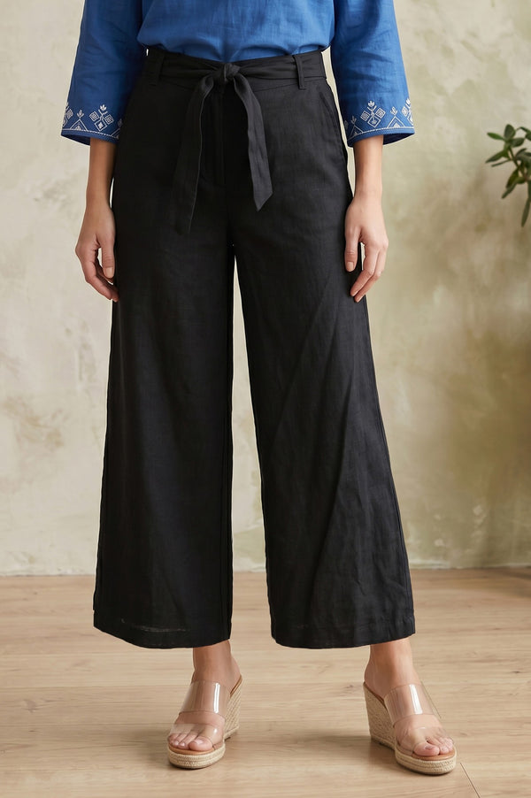 Black Pure Cotton High Rise Ankle Length Palazzo