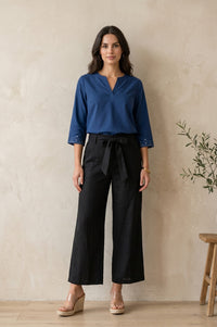 Black Pure Cotton High Rise Ankle Length Palazzo