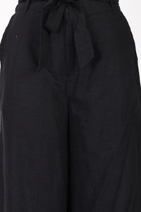 Black Pure Cotton High Rise Ankle Length Palazzo