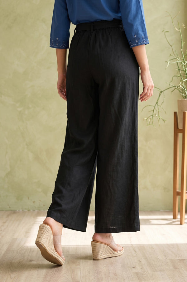 Black Pure Cotton High Rise Ankle Length Palazzo