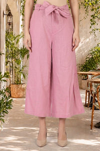 Pink Solid Rayon Wide Leg Palazzo