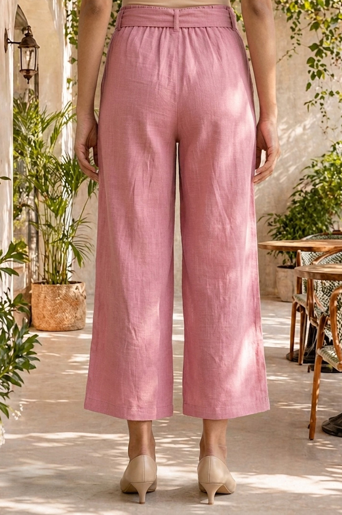 Pink Solid Rayon Wide Leg Palazzo