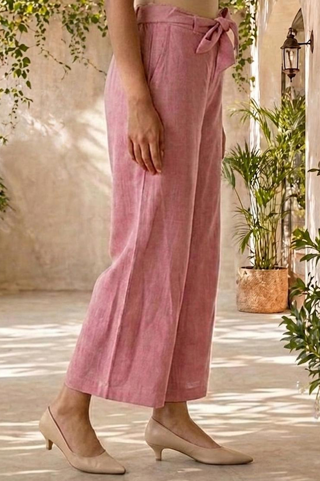 Pink Solid Rayon Wide Leg Palazzo