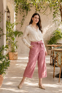 Pink Solid Rayon Wide Leg Palazzo