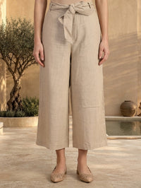 Beige Solid Rayon Wide Leg Palazzo