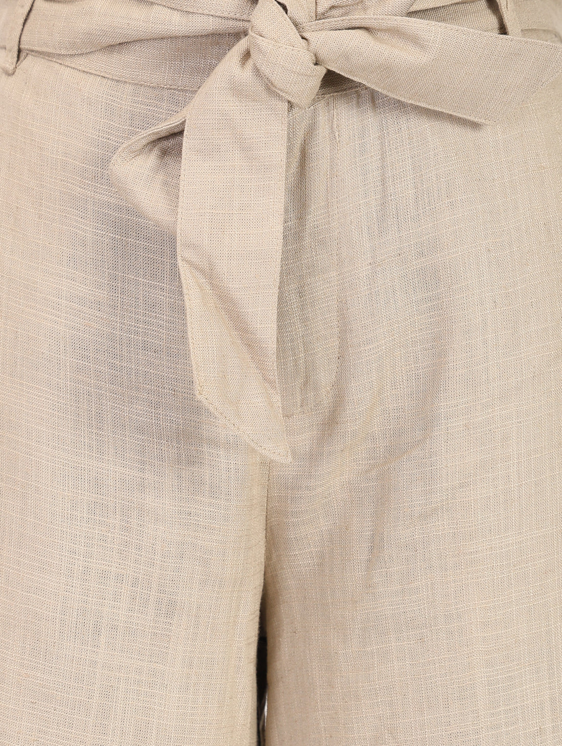 Beige Solid Rayon Wide Leg Palazzo
