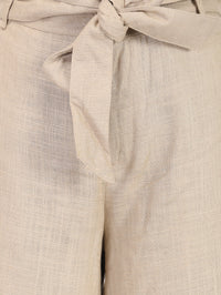 Beige Solid Rayon Wide Leg Palazzo