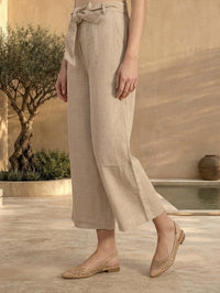 Beige Solid Rayon Wide Leg Palazzo