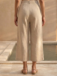 Beige Solid Rayon Wide Leg Palazzo