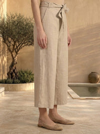 Beige Solid Rayon Wide Leg Palazzo
