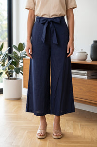 Navy Blue Pure Cotton High Rise Ankle Length Palazzo