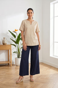 Navy Blue Pure Cotton High Rise Ankle Length Palazzo