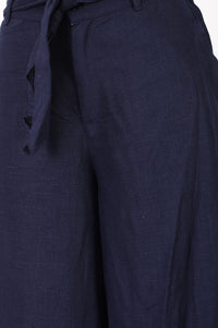 Navy Blue Pure Cotton High Rise Ankle Length Palazzo