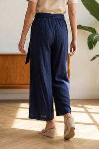 Navy Blue Pure Cotton High Rise Ankle Length Palazzo