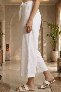 White Solid Rayon Wide Leg Palazzo