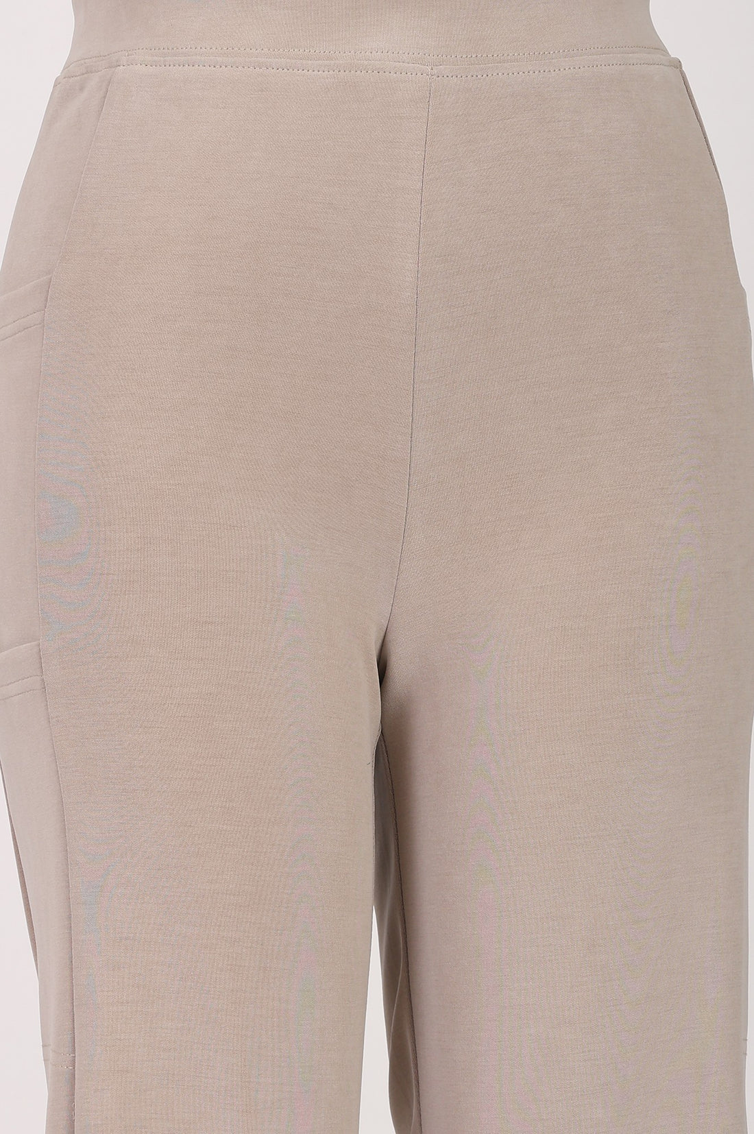 Beige Mid Rise Ankle Length Straight Fit Pants