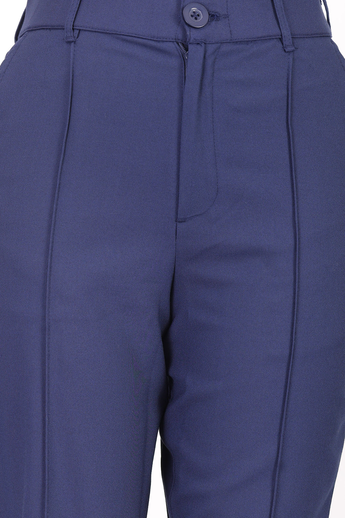 Navy Blue Solid Straight Fit Ankle Length Work Pant