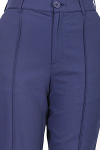 Navy Blue Solid Straight Fit Ankle Length Work Pant