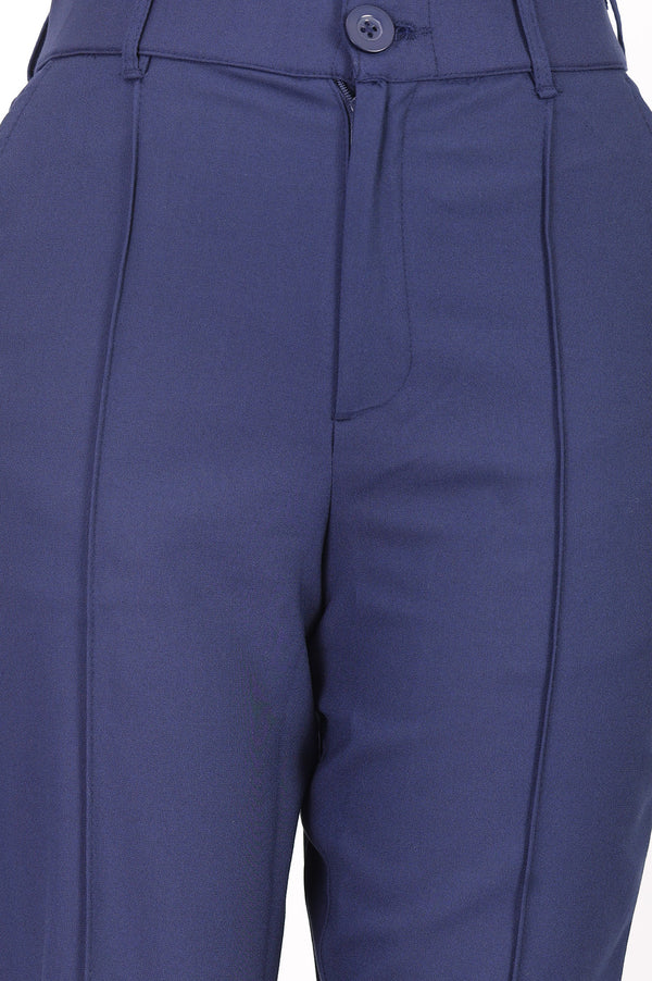 Navy Blue Solid Straight Fit Ankle Length Work Pant