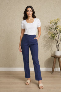 Navy Blue Solid Straight Fit Ankle Length Work Pant